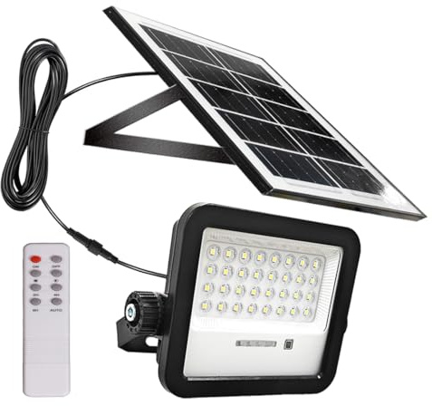 Anern 6500K 50W Projecteur Solaire Exterieur 700LM avec Télécommande,5000 mAh 32 Leds Lampe Solaire Extérieur, IP65 Étanche Éclairage Solaire pour Cour,Jardin,Garage,Remise