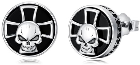 PROESS Wikinger Ohrringe 925 Sterling Silber Natürlicher Schwarzer Onyx Ohrstecker Valknut Knoten/Ankh Kreuz/Thors Hammer/Baum des Lebens/Skull Schmuck Geschenke für Damen Herren