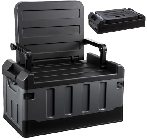 ANYVOYAGE Foldable Car Trunk Organiser with Built-in Seat, Storage Bin for Camping, Fishing, Home and Car Storage, 64cm x 33cm x 14cm