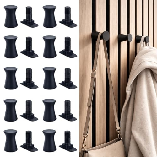 Kstar Runde Haken für Akustikpaneele – Garderobenhaken ohne Bohren für Wandpaneele – Wandhaken für Lamellenwand & Holzpaneele – Akustikpaneel Zubehör – 10 Stück