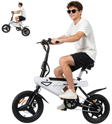 Bici Elettrica Pieghevole 14 per Adulti, Motore Brushless 250W, Batteria Rimovibile 36V 6,4Ah, Autonomia fino a 20 KM, Display LCD, Doppi Freni a Disco, Sospensione Completa, E-Bike Urbana Uomo Donna