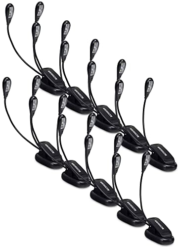 Showlite 10er Set Bright Light 4 LED Notenpultleuchte (2 lichtstarke LEDs, gleichmäßige Ausleuchtung, universell einsetzbar, lange Lebensdauer, inkl. Batterien) Schwarz