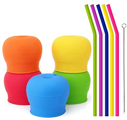 Tougs Tapas de silicona para vasos de pajita para bebés (5 unidades) – 5 pajitas incluidas, reutilizables, a prueba de derrames