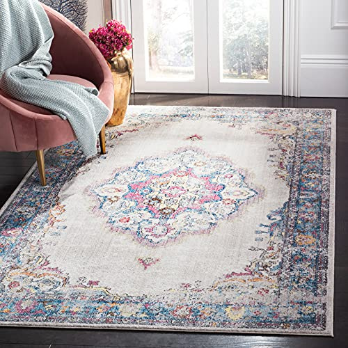 SAFAVIEH Traditionell Teppich für Wohnzimmer, Esszimmer, Schlafzimmer - Bristol Collection, Kurzer Flor, Hellgrau und Blau, 122 X 183 cm