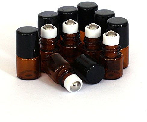 Leere braune Glas-Flaschen, Rollerball, für ätherisches Öl, Flüssigkeiten-Behälter, 10 Stück, 1 ml
