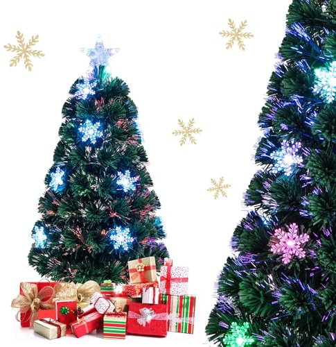 COSTWAY 90cm LED Künstlicher Weihnachtsbaum mit Glasfaser-Farbwechsler und Sternspitze, Mini Tannenbaum PVC Nadeln, Christbaum ideal für Zuhause, Büro, Geschäfte und Hotels, Grün (90cm)