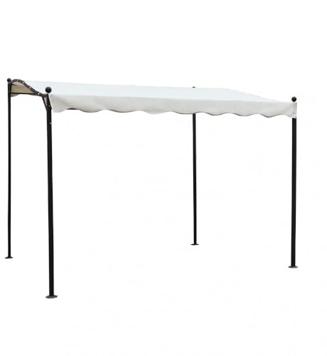 MilaniHome Gazebo Pergola Pergolato 3 X 2,5 in Metallo Ferro Nero Telo Beige per Esterno E Giardino Addossato A Parete