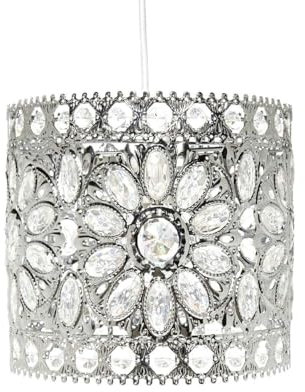 HOMION Easy Fit Antique Moroccan Tilly Design Chandelier Chic Ceiling Light Pendant Shade Crystal Droplet Fitting Decorations Gem Moroccan Style Fitting, Plastic/Metal (Silver)