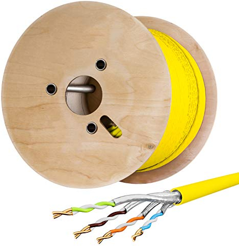 hb-digital 500m CAT.7 Cavo di rete Cavo di installazione LAN Cavo AWG23 Rame puro S/FTP PiMF LSZH Senza alogeni conforme a RoHS Cavo di installazione Ethernet dati PoE 10Gbit/s Certificato GHMT Giallo