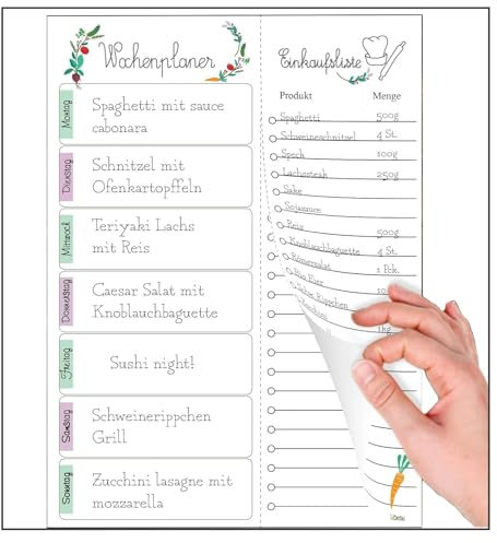 Magnetischer Wochenplaner Block 60 Seiten mit abnehmbarer Shoppingliste A5 Notizblock Einkaufsliste bunte to do Liste Kühlschrankblock Einzugsgeschenk, mit Bleistift