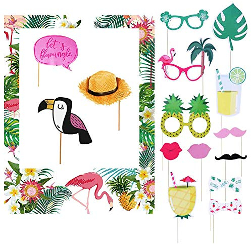 Hawaiian Photo Booth Prop Frame 16-teiliges Set Flamingo Ananas Fotorahmen Foto Party Supplies Sommer Thema Party Baby Dusche Braut Dusche Hochzeitsdekoration