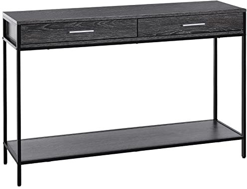 HOMCOM Table Console Table d'entrée Design Industriel dim. 120L x 30l x 81H cm 2 tiroirs étagère Acier Noir Panneaux Particules Bois Gris
