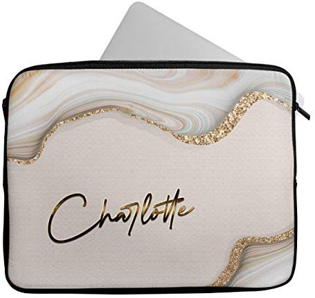 Personalised Any Name Marble Design Laptop Case Sleeve Tablet Bag Chromebook Gift 5 (14-15 inch)