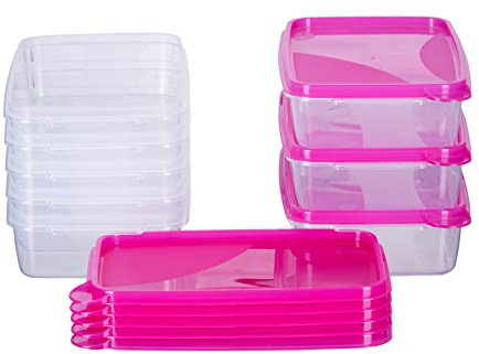 MiraHome Set di 8 contenitori rettangolari piatti e piatti, 0,75 l, 18 x 12 x 5 cm, colore: rosa