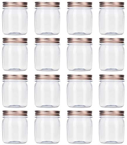 novelinks 8 oz Clear Plastic Jars with Screw-On Lids - BPA-Free Refillable Storage Containers for Slime, Spices, Crafts, Kitchen & Home Organization (16 Pack,Rose Gold)