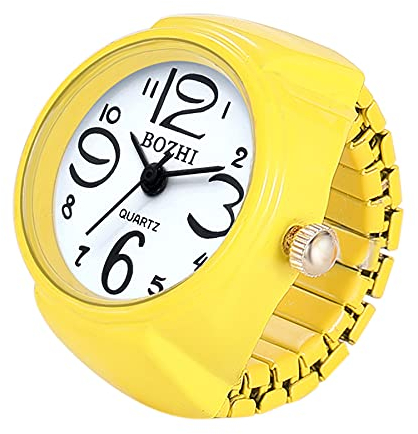JewelryWe Damen Ringuhr Fingeruhr Analog Quarzuhr Elastisch Ring Band Uhr Uhrenring Geschenk für Mädchen Gelb