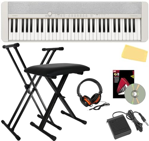 Casio Casiotone CT-S1 tragbare digitale Tastatur-Bundle mit 61 Tasten, mit verstellbarem St nder, Bank, Sustain-Pedal, Anleitungsbuch, Austin Bazaar Anleitungs-DVD und Poliertuch, Wei