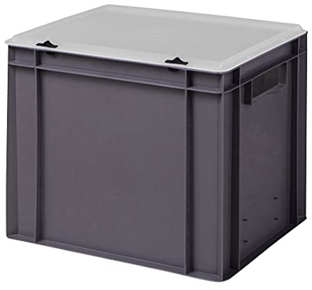 1a-TopStore Design Eurobox Stapelbox Lagerbehälter Kunststoffbox in 5 Farben und 16 Größen mit transparentem Deckel (matt) (grau, 40x30x33 cm)