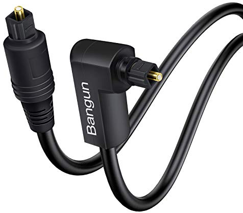 90 Degree Toslink Optical Audio Cable 4ft, Slim S/PDIF Digital 360 Degree Right Angle Fiber Optic Audio Cord, Compatible with Sound Bar, TV, Samsung, Vizio, Bose, LG, Sony, Sonos