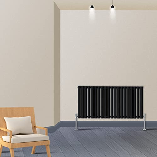 Warmehaus Horizontal Column Designer Radiator Oval Panel Single Black 600x1180mm - Modern Central Heating Space Saving Radiators - Perfect for Bathrooms, Kitchen, Hallway, Living Room