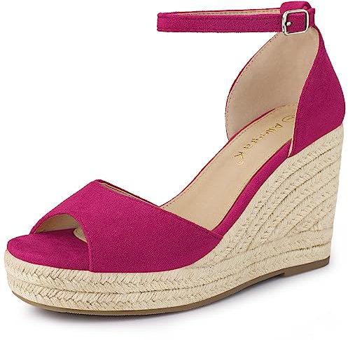 Allegra K Sandales espadrilles à talon compensé avec sangle de cheville pour femme, rose vif, 38.5 EU