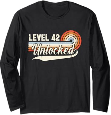 Level 42 Unlocked - Retro Vintage Funny 42nd Birthday Gamer Long Sleeve T-Shirt