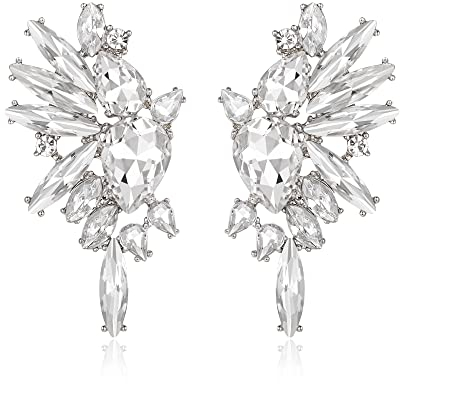 EVER FAITH Kristall Statement Ohrringe, Art Deco Marquise Drop Cluster Braut Bling bunte baumeln Ohrringe für Damen Klar Silber-Ton