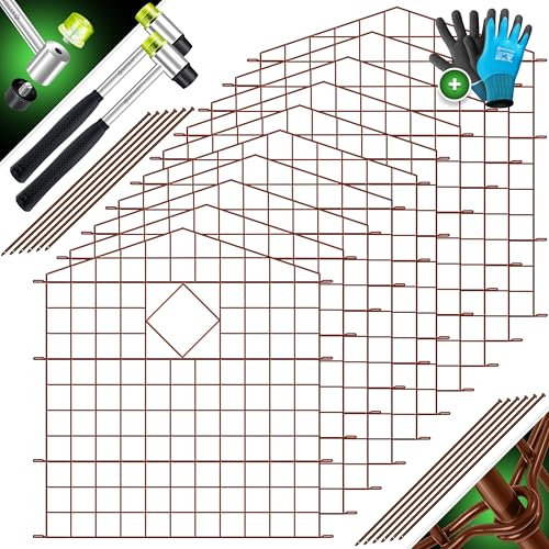 KESSER® Teichzaun Gartenzaun Steckzaun Komplettset Metall 10x Oberbogen Spitz Inkl. Handschuhe, 2x Hammer + 12 Befestigungsstäben, Zaun zum stecken für Garten, Gitterzaun Set Freigehege für Tiere