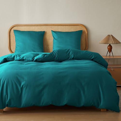 MR&HM Bettwäsche 200x200 3-teilig Baumwolle - Bettwäscheset aus 100% Baumwolle 200 x 200 x 1 Plus Zwei Kissenbezüge 80 x 80 mit Reißverschluss, weiche und komfortable Bettwäsche, Blau Grün