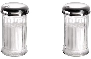 APS Zuckerdosierer, Zuckerspender, Zuckerstreuer, Schraubdeckel mit Klappe aus Edelstahl, mit Dosierklappe, Ø 7,5 cm, 13, 5 cm Höhe, für 320 ml Inhalt (Packung mit 2)