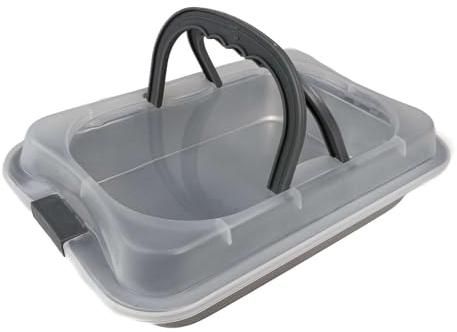 Intirilife Bandeja de horno con tapa, en Plata - Exterior 37.1 x 25 x 9 cm - Interior 31 x 21 x 5.5 cm - Aprox. 2.6 litros de capacidad - Recipiente rectangular con asas de transporte