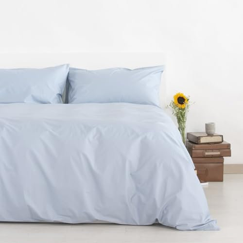 Zenoni & Colombi | Copripiumino Parure 100% Percalle di Cotone | Composto da sacco copripiumino e federe | Made in Italy (Azzurro Orizzonte, Matrimoniale)