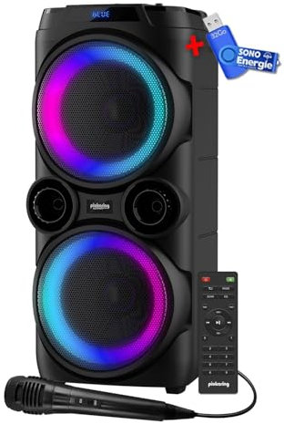 Enceinte DJ sur Batterie Pickering ULTIMAT500, 500W, Boomers 25cm à LED, USB Bluetooth Radio FM,TWS, Microphone+ Clé USB 32G