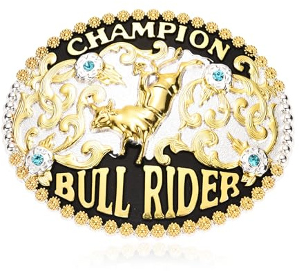 KOORASY Bull Rider Gürtelschnalle Herren, Big Western Cowboy Rodeo Champion, Golden Bull Große Größe, Silber, Large