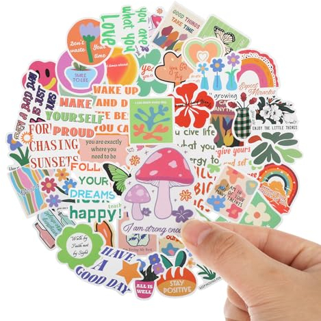 Amabro 50PCS Cute Stickers, Boho Aesthetic Sticker Water Bottle Stickers Pack Vinyl Waterproof Stickers Preppy Stickers Self-Adhesive Scrapbook Laptop Decals Vintage Stickers Teen Girl Stuff
