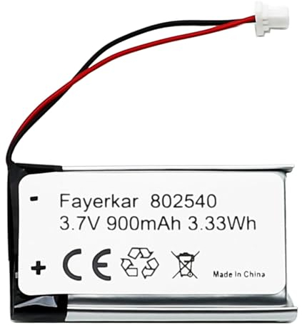 Fayerkar Batterie au lithium 802540 3,7 V 900 mAh pour Sena 10S Series Sena 10S-01 et Sena 20s Serie Sena 20s-01 Sena 20s Evo Sena 30K Sena 30K-01D Moto Bluetooth Headset Batterie de rechange Intercom