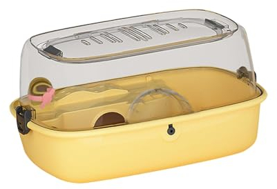 rockible Geräumiger Nagerkäfig mit praktischem Deckel, tragbar und inklusive Trinkflasche - für Ratten, Kleintiere und mehr, Gelbes Luxusmodell
