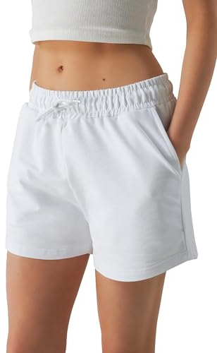 ROSS CAMP Kurze Hose Damen – Shorts Damen Sommer, Kurze Sporthose Laufshorts, Trainingshose Women Hosen Kurz Laufhose (Weiß, M)