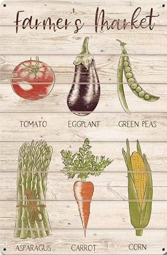 Farmer's Market Vegetables Vintage Retro Aluminiumschild Vintage Wanddekoration Metallschild Poster für Zuhause, Club, Bar, Pub, Taverne, Kaffee, Café, Grill, Garage, Geschäft, 20,3 x 30,5 cm