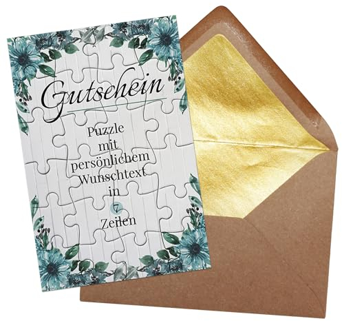 PR Print Royal Puzzle selbst gestalten - Gutschein mit 7 Zeilen Wunschtext - Fotogeschenk, Geburtstag, Muttertag, Valentinstag | Fotopuzzle 24 Teile inkl. Briefumschlag mit Gold-Inlay