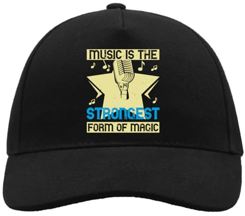 Atspauda Music is The Strongest Form of Magic Artist Slogan Bequeme Unisex gebürstete Baumwolle Baseball Trucker Cap mit Schnalle schwarz, Schwarz , Einheitsgröße