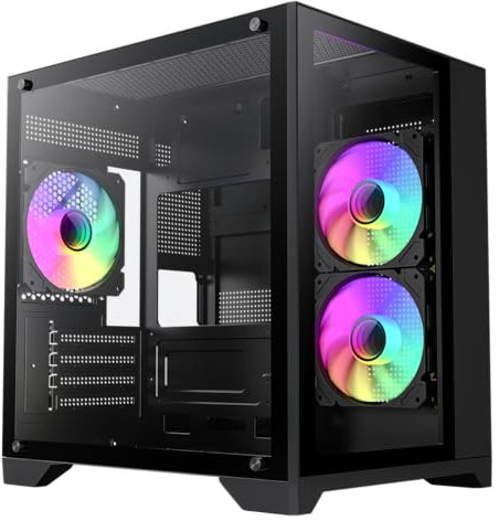 GameMax Infinity Mini Micro-ATX PC Gaming Case With 3 x GameMax FN-12 Rainbow-C9-Infinity Fans, 6 Port Fan Hub, Tempered Glass Side Panel | Black