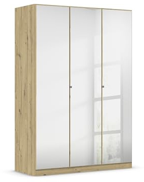 Rauch Möbel Reflect, Kleiderschrank, Farbe Eiche Artisan, Breite 136 cm | Schrank, 3-türig, mit Spiegel, Zubehör Premium, für Schlafzimmer, Kinderzimmer, Studentenwohnung, Garderobe, Flur