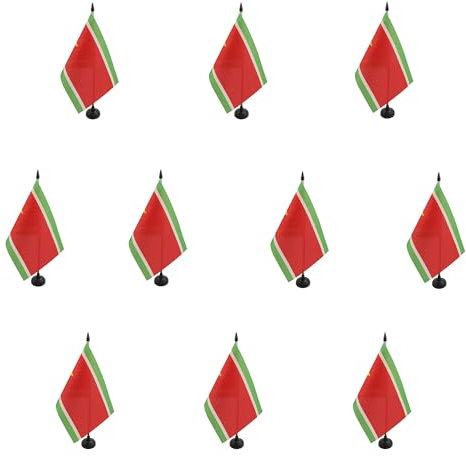AZ FLAG - Lot de 10 Drapeau De Table Guadeloupe indépendant 21x14 cm - 10 Petits Drapeaux Guadeloupéen Indépendantiste De Bureau 100% Polyester Avec Hampe De 25cm Et Socle En Plastique Noir