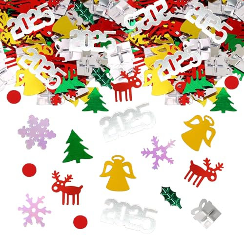 ParPix Weihnachten Streudeko, Konfetti Silvester 2025, Glitzer Tischdeko, Bunt Confetti, Neujahrsdeko, Schneeflocken