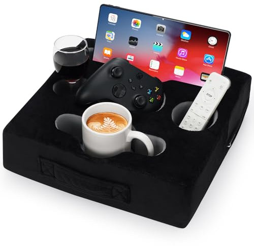 STBoo Cozy Buddy Couch-Getränkehalter, Kissen-Tablett, Sofa-Getränkehalter, Bett-Caddy-Organizer für Fernbedienung, Snacks, Getränke, Handys, Tablets, verwenden Sie es im Auto, Rucksack, Strand,