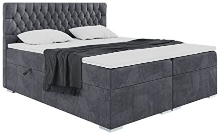 MEBLINI Boxspringbett mit Bettkasten - 120x200 - Gepolstert Doppelbett mit Matratze und Topper - Polsterbett mit Stauraum - Bett mit Kopfteil - Stauraumbett - Dalia - H4/Dunkelgrau Samt