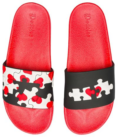 Dedoles Sliders & Slippers for Women, Men & Kids Non-Slip Shower Sandals Funny Designs Beach Shoes for Home Garden Bathroom Poolside Gift, Colour: Heart Puzzle, Size: 7 UK