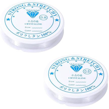 iCovalescent 2 Pezzi Filo Elastico per Braccialetti Trasparente, Filo Nylon per Braccialetti, 0.6/0.8mm Filo Elastico per Braccialetti Trasparente, per Perline, Bracciali, Artigianato