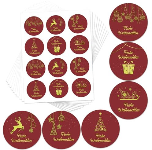 BETESSIN Aufkleber Weihnachten - 120 Stück Frohe Weihnachten Aufkleber Rot - Weihnachtsetiketten Selbstklebend - Weihnachtsaufkleber für Papiertüten und Geschenkverpackungen (⌀4cm)